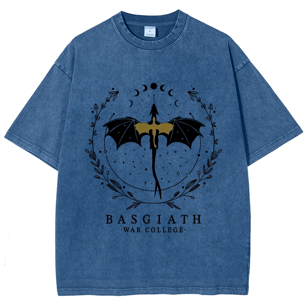 Fantasy Dragon Rider Moon Wreath "Basgiath War College" Vintage Washed T-Shirt