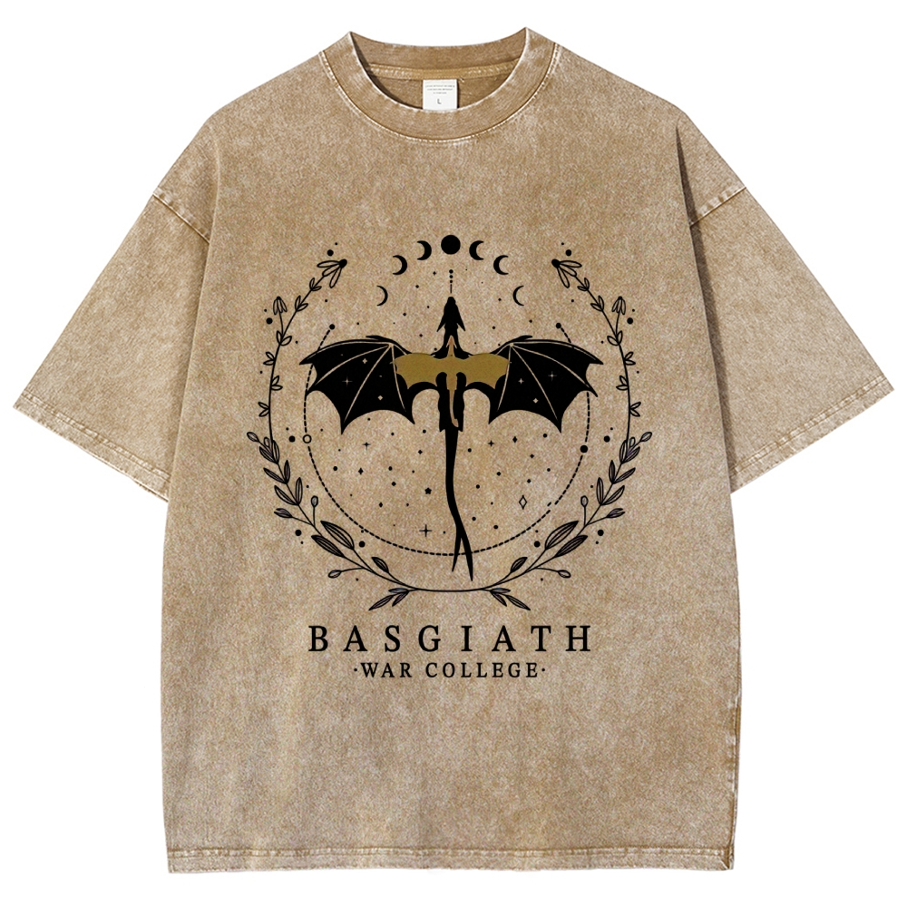 Fantasy Dragon Rider Moon Wreath "Basgiath War College" Vintage Washed T-Shirt