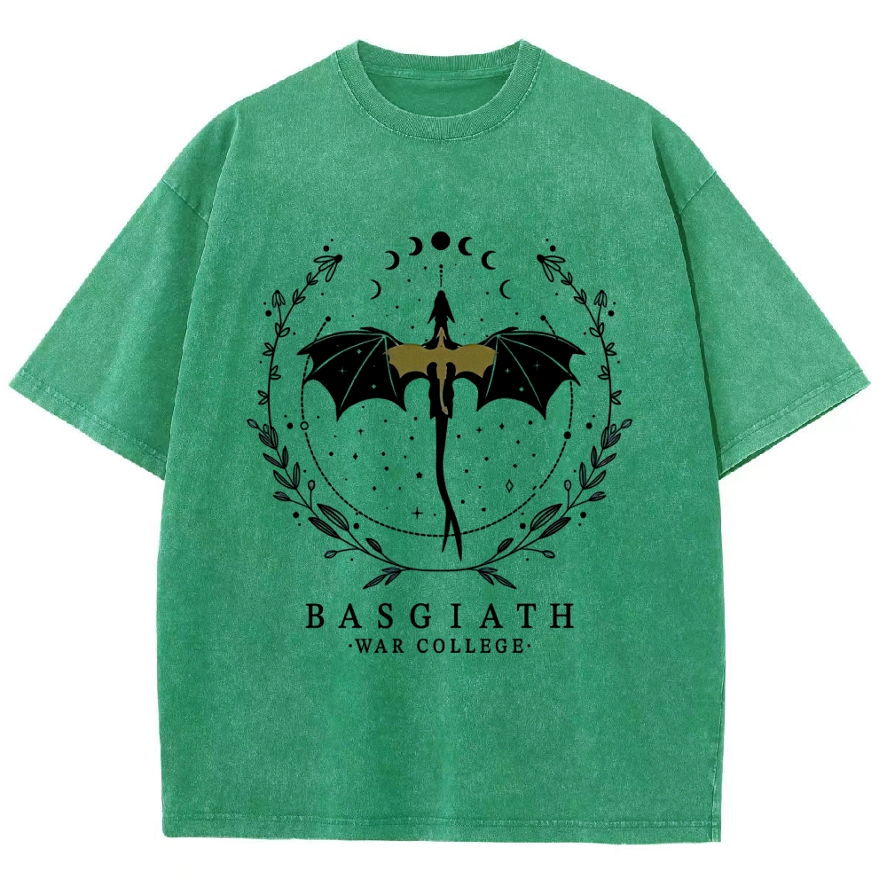 Fantasy Dragon Rider Moon Wreath "Basgiath War College" Vintage Washed T-Shirt