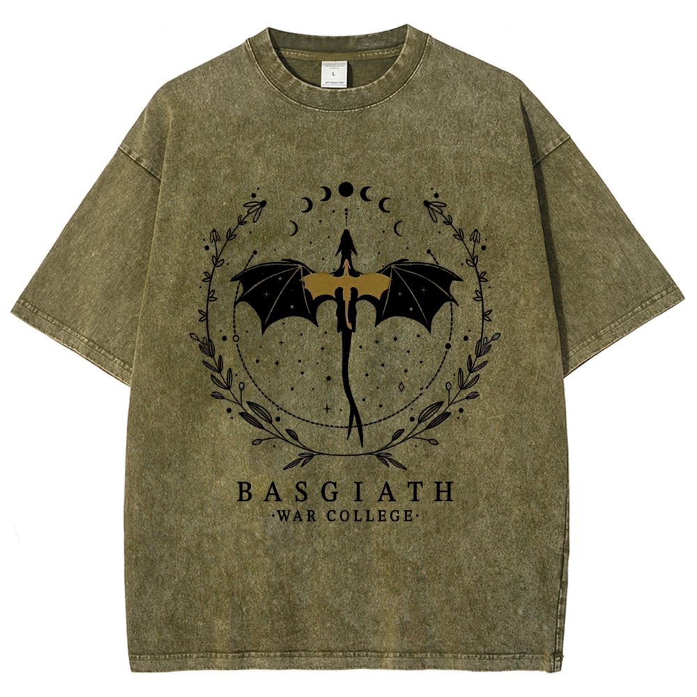 Fantasy Dragon Rider Moon Wreath "Basgiath War College" Vintage Washed T-Shirt