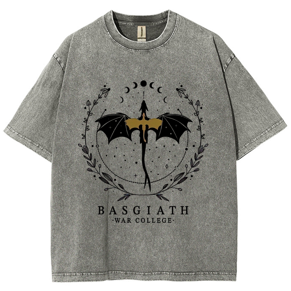 Fantasy Dragon Rider Moon Wreath "Basgiath War College" Vintage Washed T-Shirt