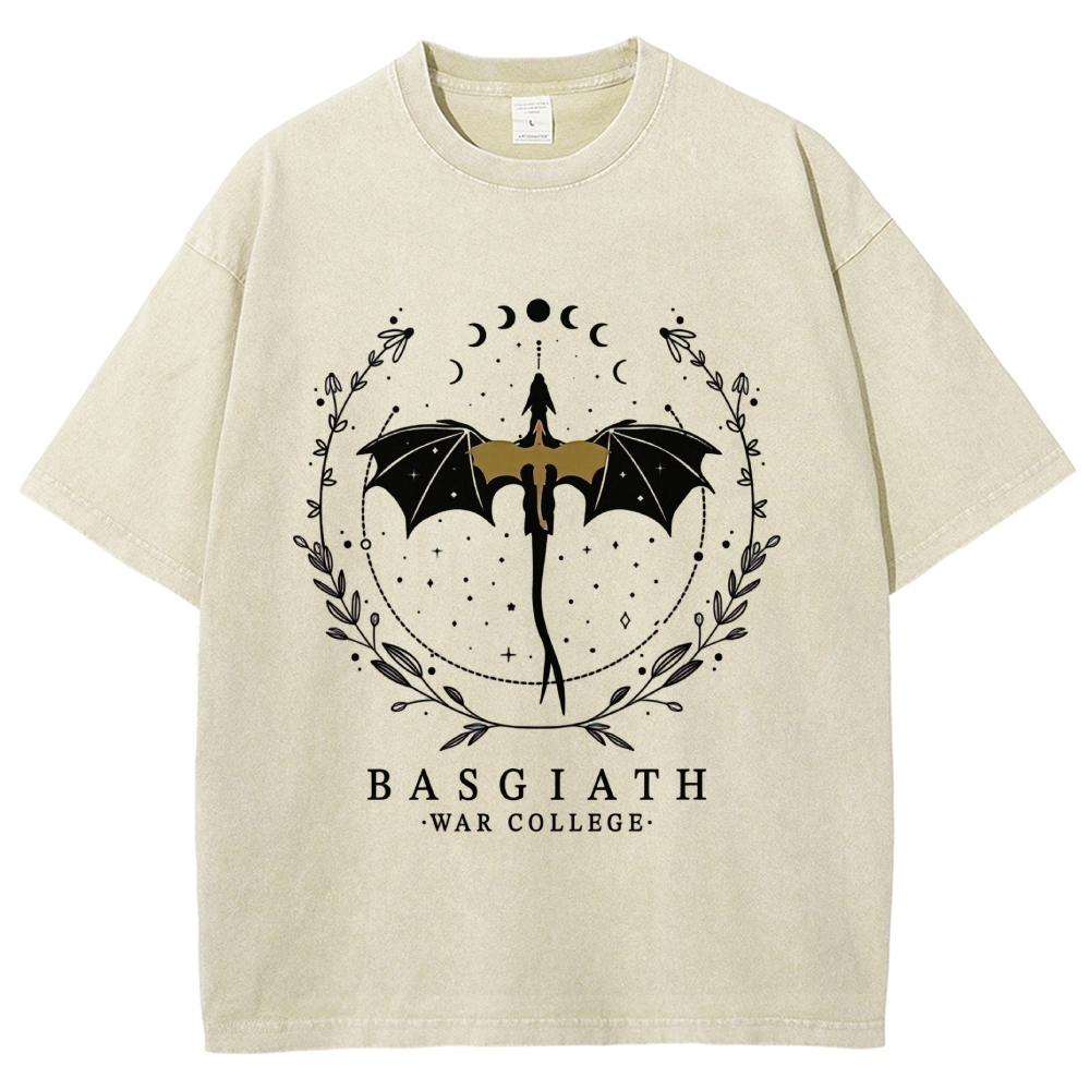Fantasy Dragon Rider Moon Wreath "Basgiath War College" Vintage Washed T-Shirt