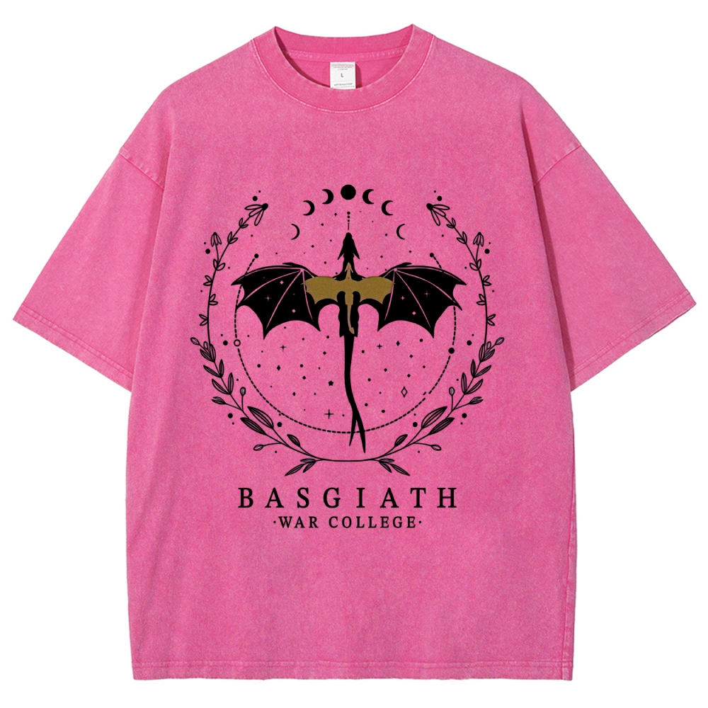 Fantasy Dragon Rider Moon Wreath "Basgiath War College" Vintage Washed T-Shirt