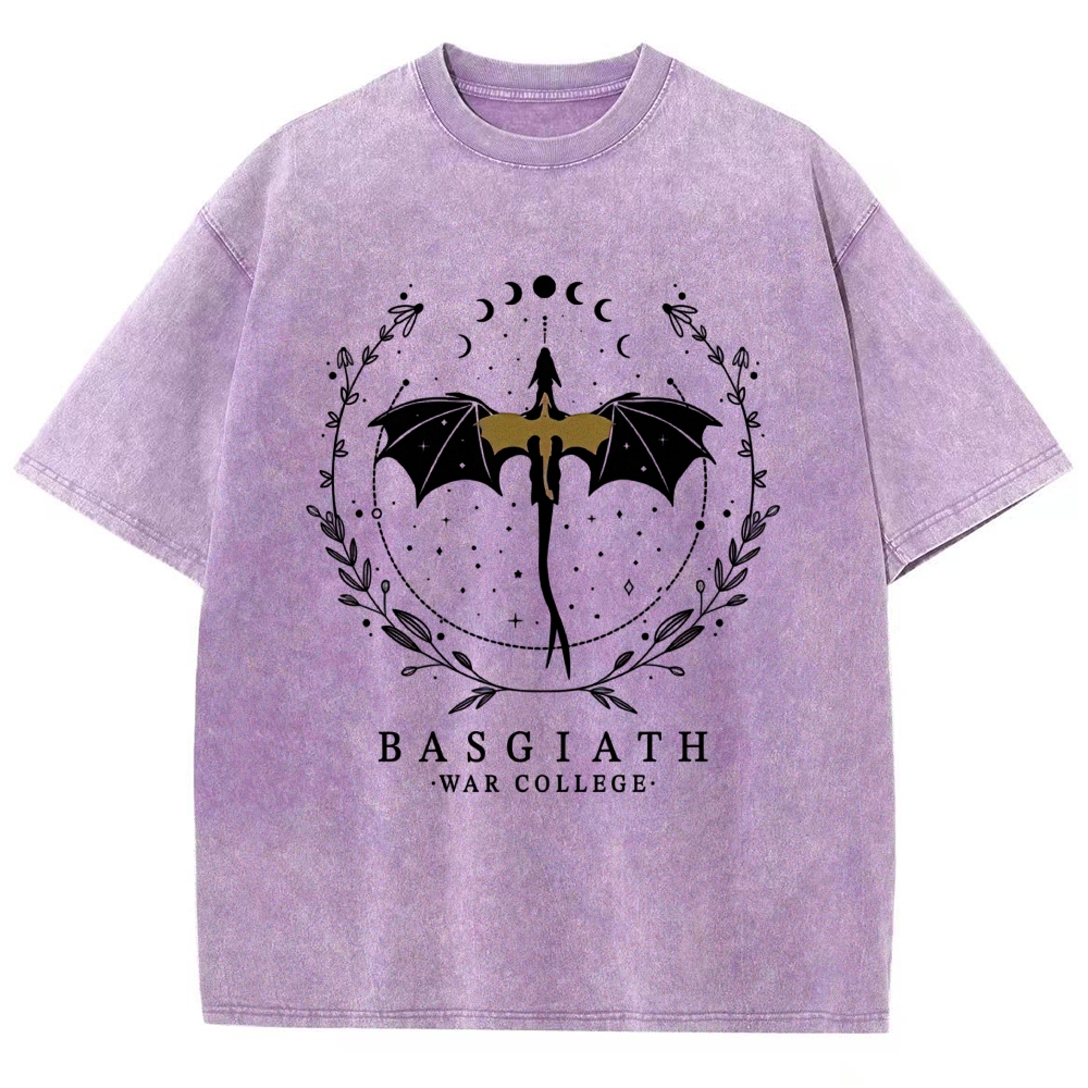 Fantasy Dragon Rider Moon Wreath "Basgiath War College" Vintage Washed T-Shirt