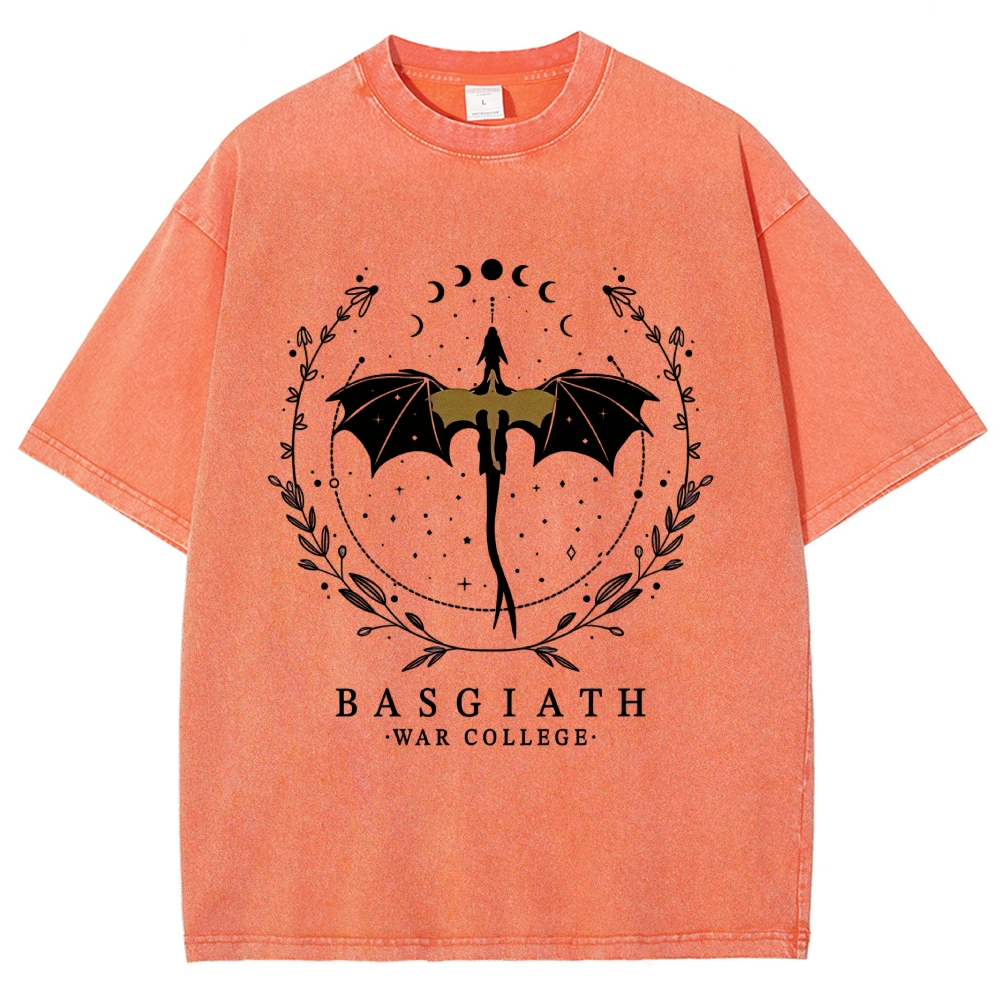 Fantasy Dragon Rider Moon Wreath "Basgiath War College" Vintage Washed T-Shirt