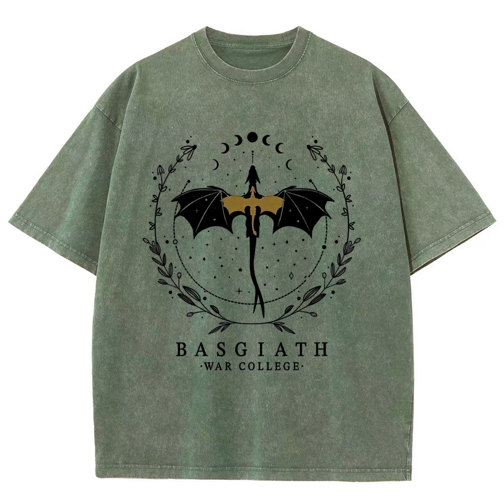 Fantasy Dragon Rider Moon Wreath "Basgiath War College" Vintage Washed T-Shirt