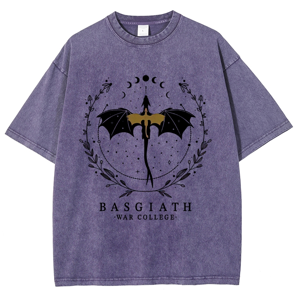 Fantasy Dragon Rider Moon Wreath "Basgiath War College" Vintage Washed T-Shirt