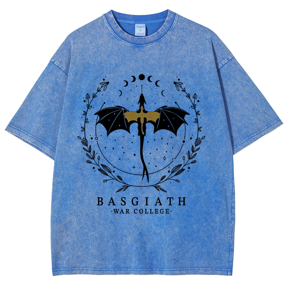 Fantasy Dragon Rider Moon Wreath "Basgiath War College" Vintage Washed T-Shirt
