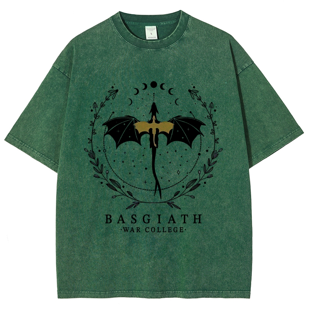 Fantasy Dragon Rider Moon Wreath "Basgiath War College" Vintage Washed T-Shirt