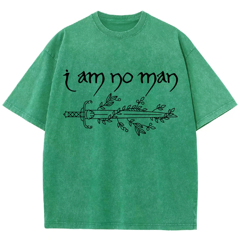 "I Am No Man" Sword Laurel Line Art Denim Vintage Washed T-Shirt