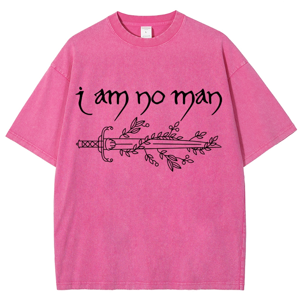 "I Am No Man" Sword Laurel Line Art Denim Vintage Washed T-Shirt