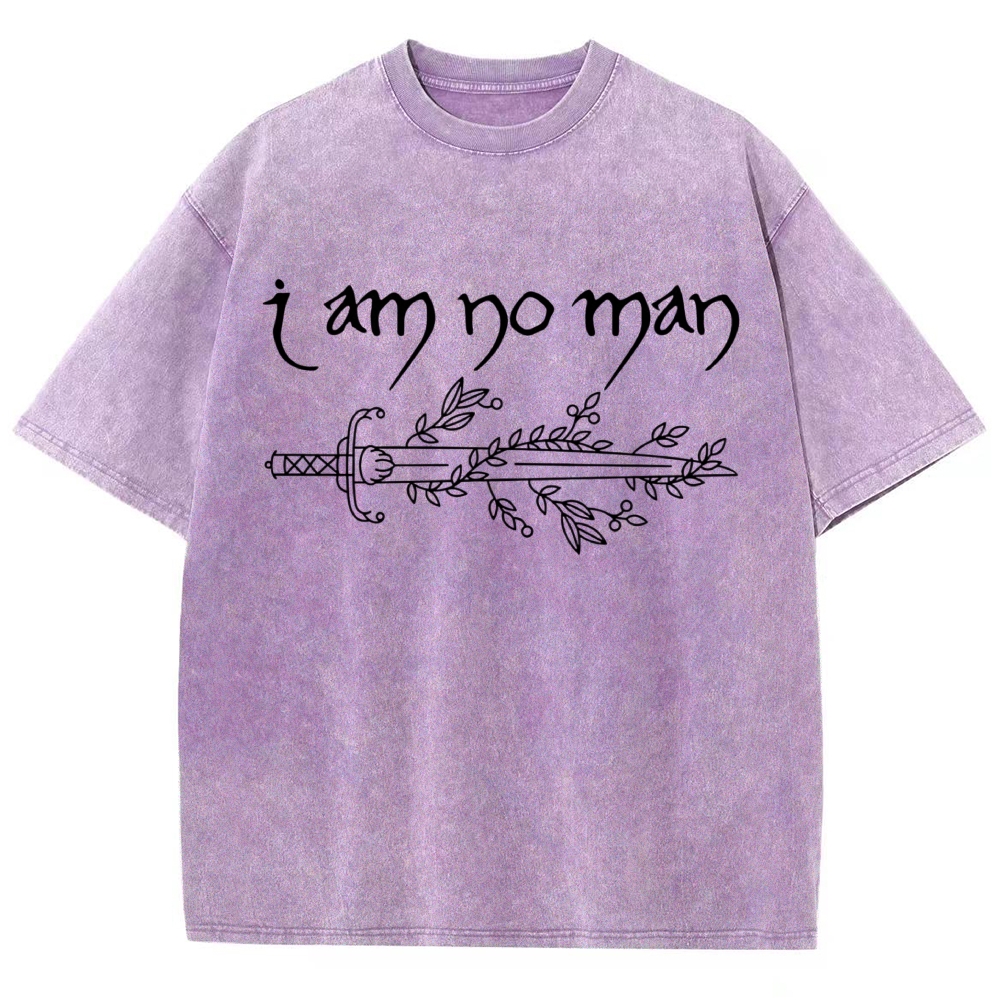 "I Am No Man" Sword Laurel Line Art Denim Vintage Washed T-Shirt