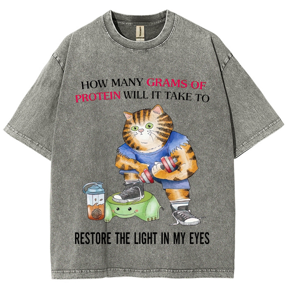 Buff Orange Tabby Gym Cat Protein Meme Sarcastic Quote Vintage Washed T-Shirt