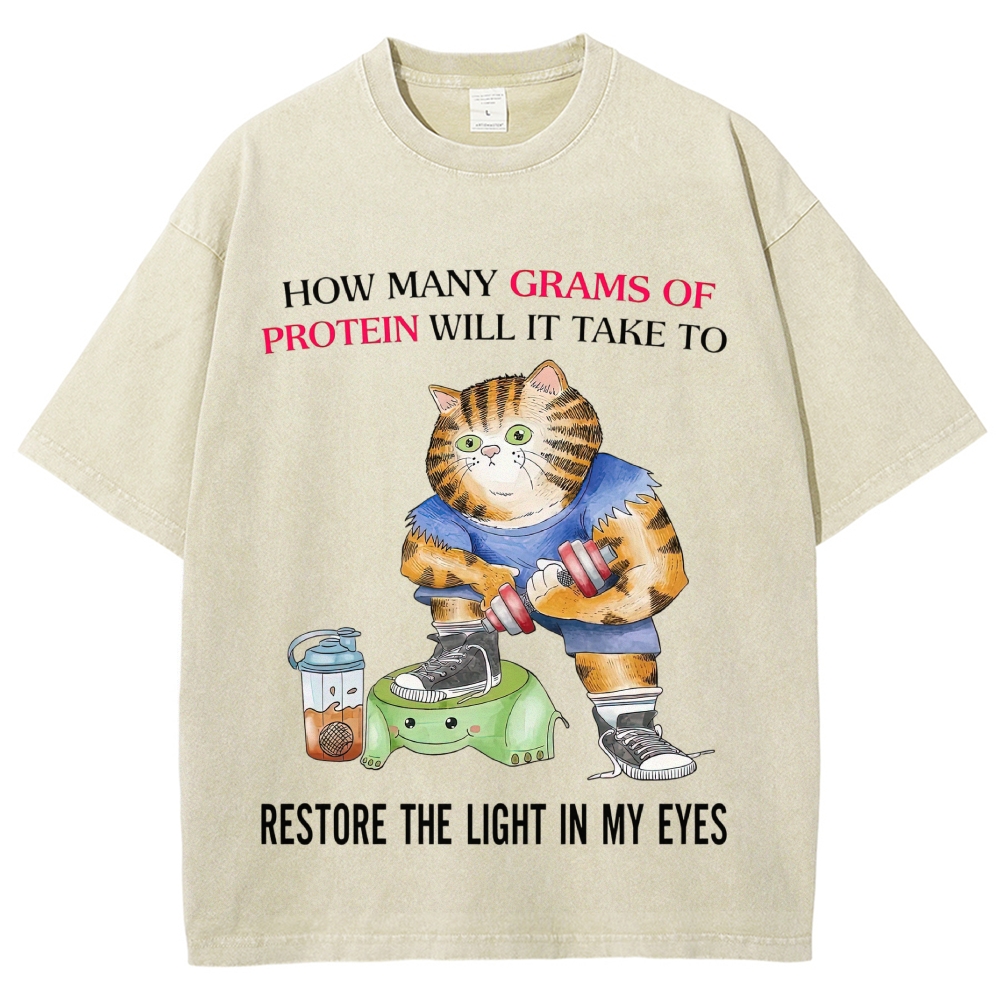 Buff Orange Tabby Gym Cat Protein Meme Sarcastic Quote Vintage Washed T-Shirt