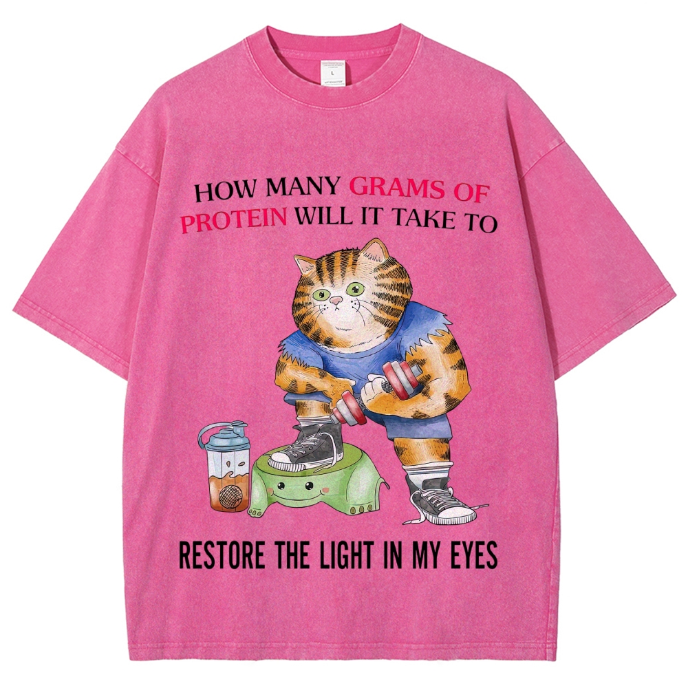 Buff Orange Tabby Gym Cat Protein Meme Sarcastic Quote Vintage Washed T-Shirt