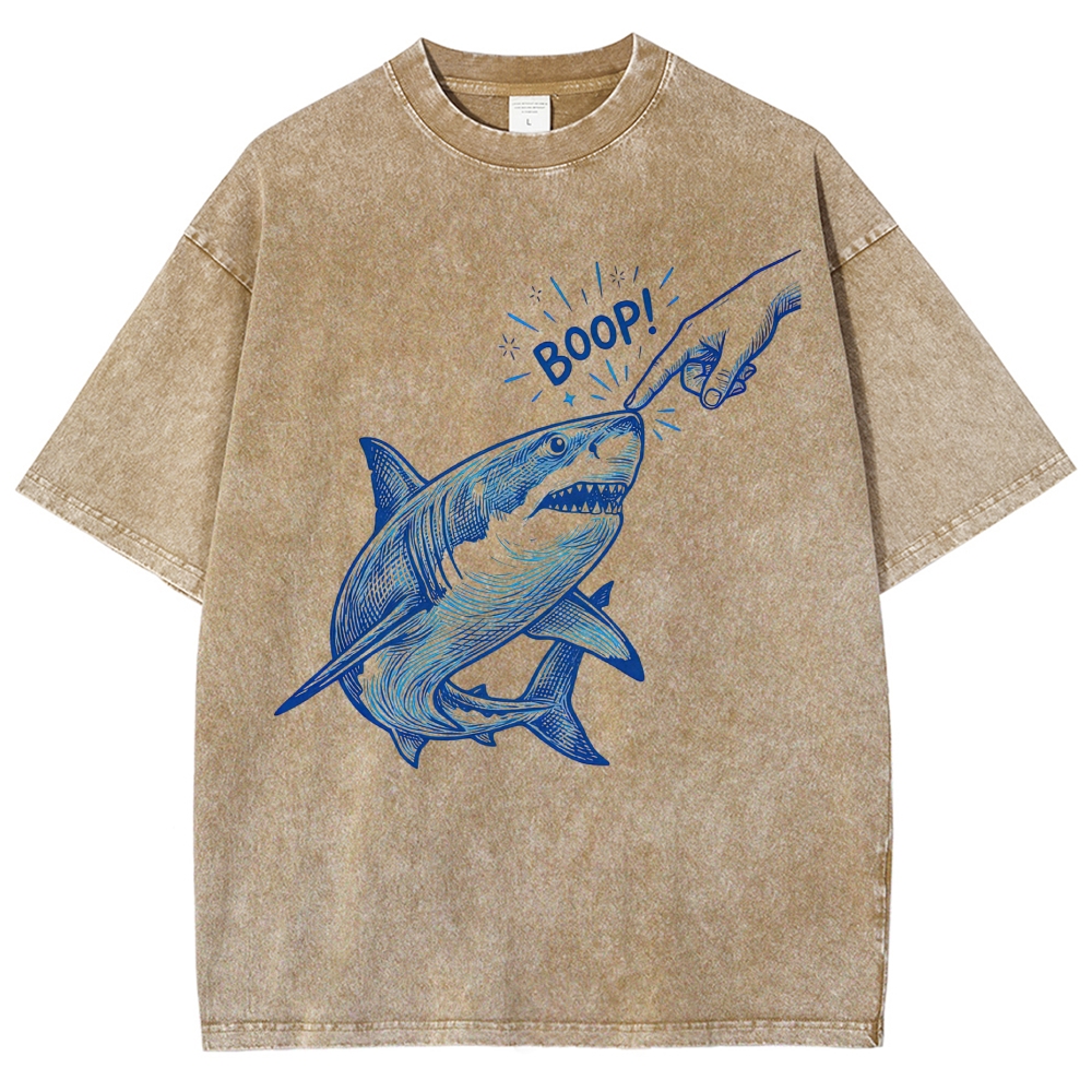 Engraving Tap Shark "Boop!" Cute Funny Animal Meme Vintage Washed T-Shirt