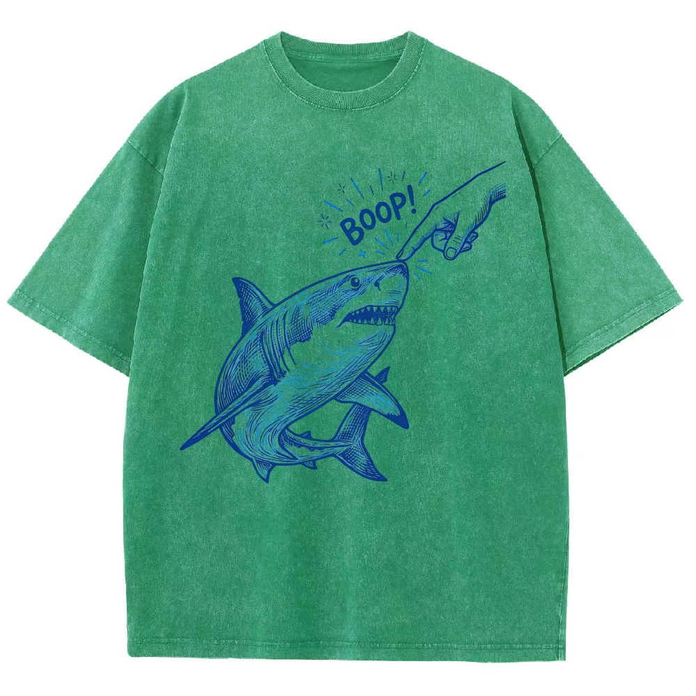 Engraving Tap Shark "Boop!" Cute Funny Animal Meme Vintage Washed T-Shirt