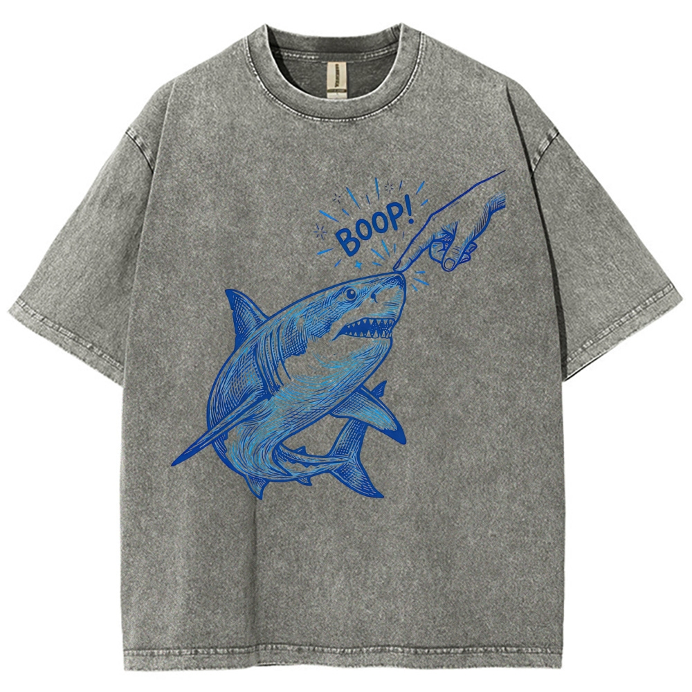 Engraving Tap Shark "Boop!" Cute Funny Animal Meme Vintage Washed T-Shirt