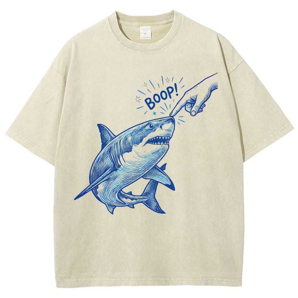 Engraving Tap Shark "Boop!" Cute Funny Animal Meme Vintage Washed T-Shirt