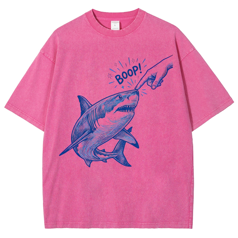 Engraving Tap Shark "Boop!" Cute Funny Animal Meme Vintage Washed T-Shirt