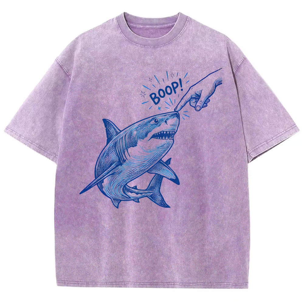 Engraving Tap Shark "Boop!" Cute Funny Animal Meme Vintage Washed T-Shirt