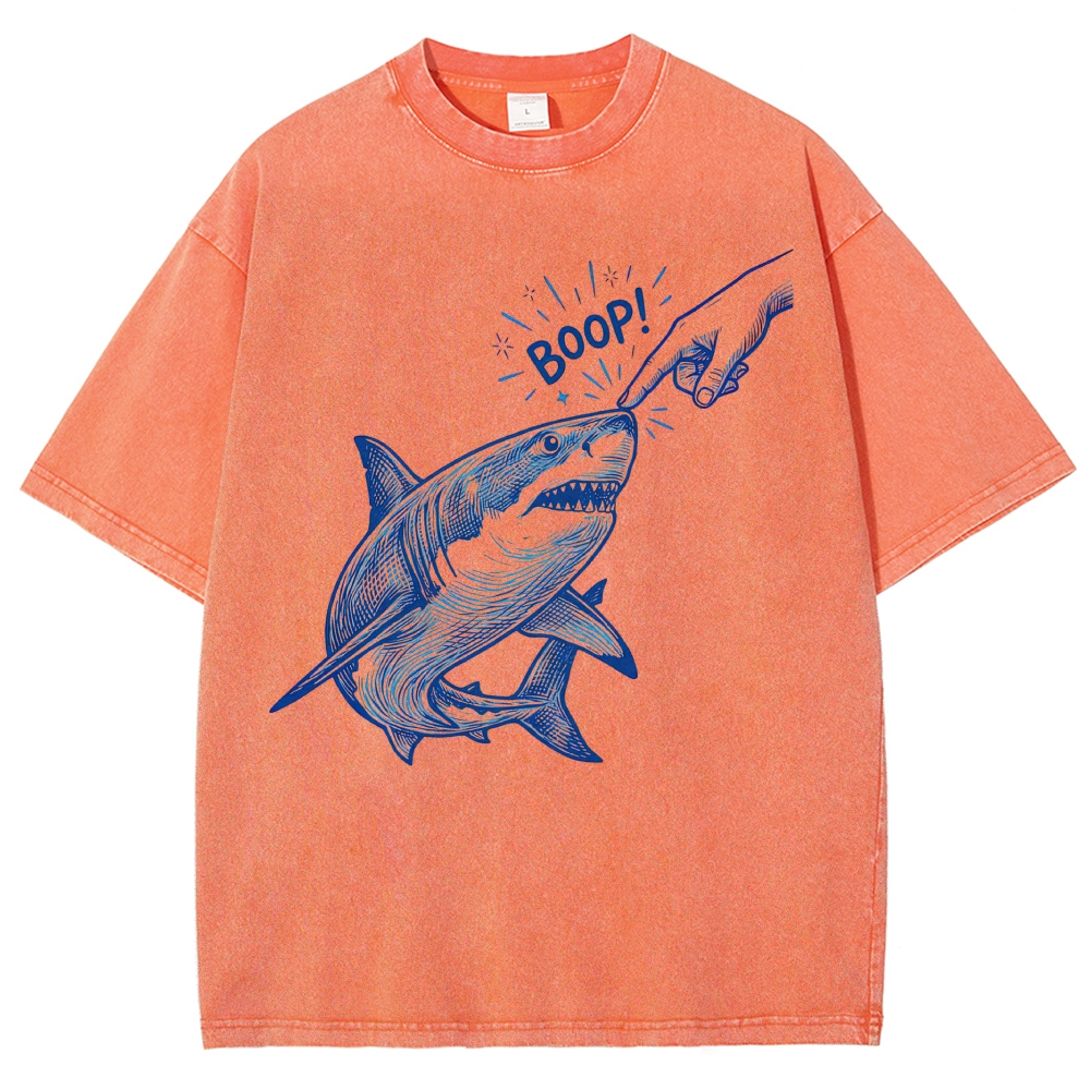 Engraving Tap Shark "Boop!" Cute Funny Animal Meme Vintage Washed T-Shirt
