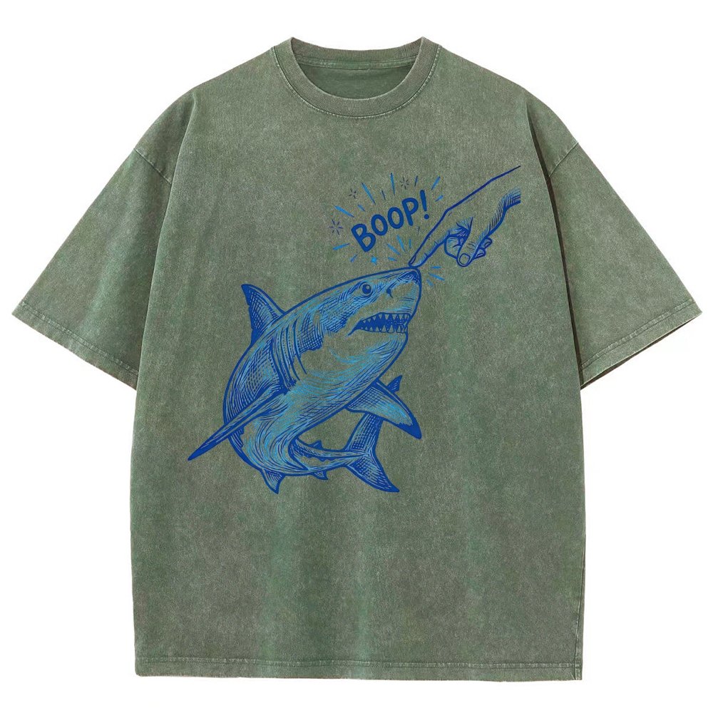 Engraving Tap Shark "Boop!" Cute Funny Animal Meme Vintage Washed T-Shirt