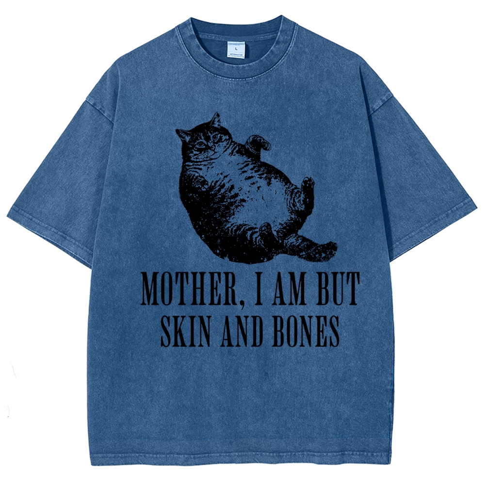 Linocut Chubby Lying Tabby Cat Sarcastic Quote Distressed Vintage Washed T-Shirt