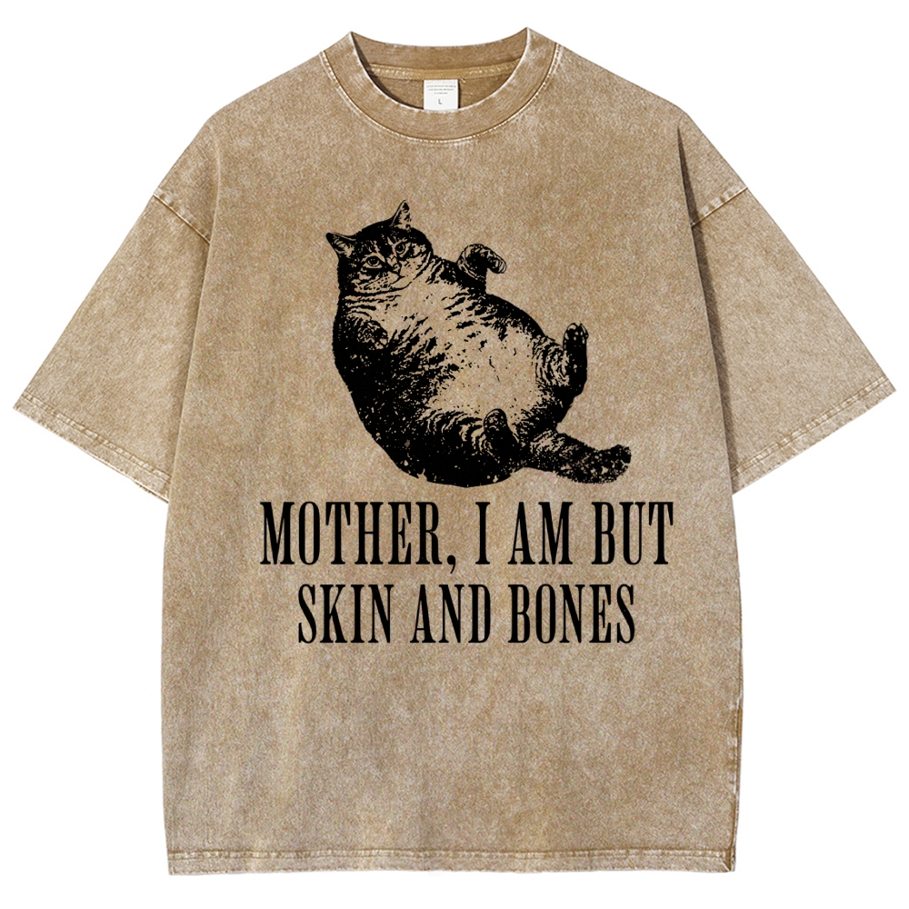 Linocut Chubby Lying Tabby Cat Sarcastic Quote Distressed Vintage Washed T-Shirt