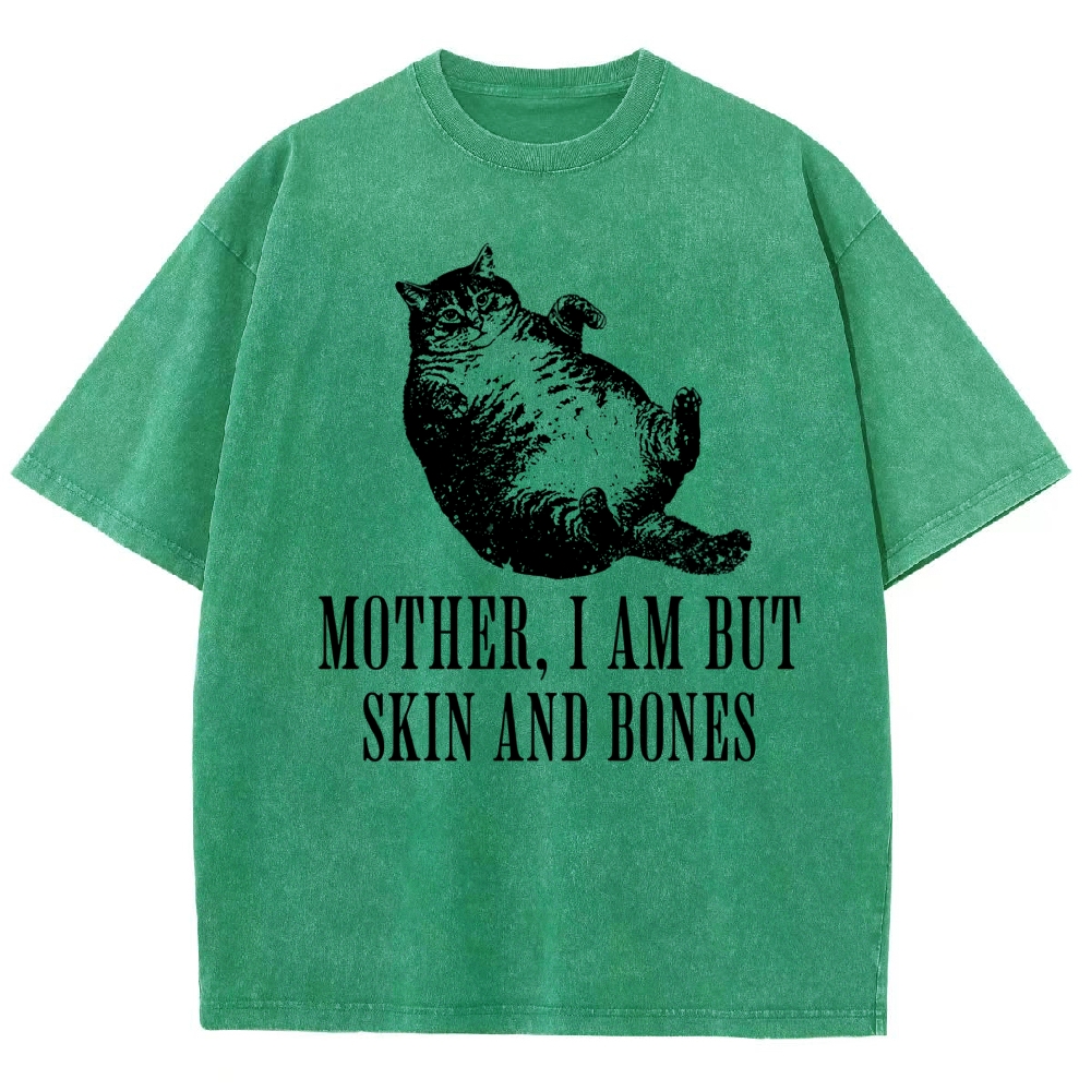 Linocut Chubby Lying Tabby Cat Sarcastic Quote Distressed Vintage Washed T-Shirt