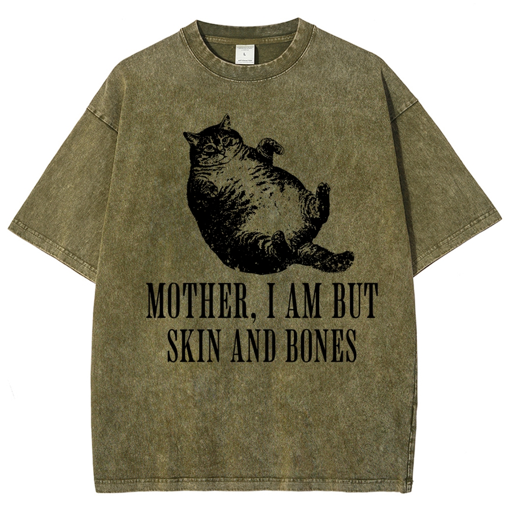 Linocut Chubby Lying Tabby Cat Sarcastic Quote Distressed Vintage Washed T-Shirt