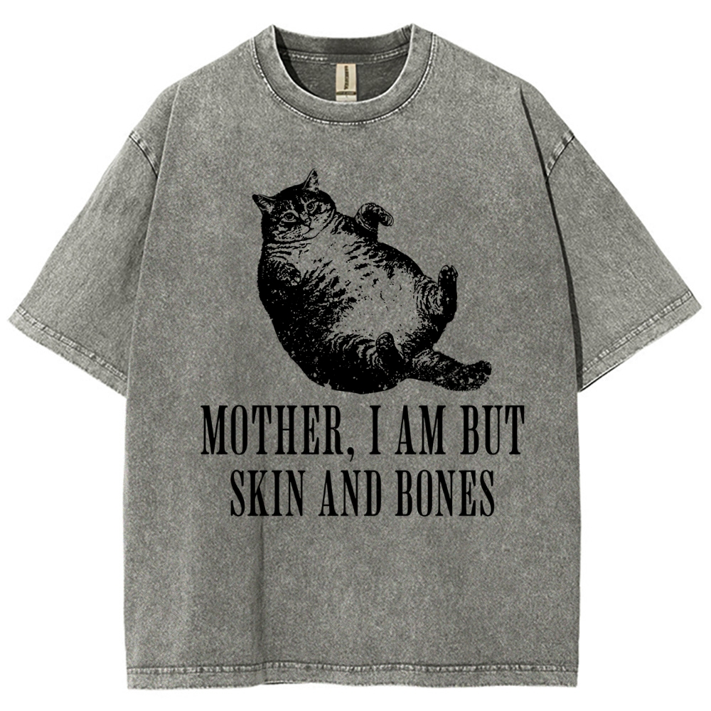 Linocut Chubby Lying Tabby Cat Sarcastic Quote Distressed Vintage Washed T-Shirt