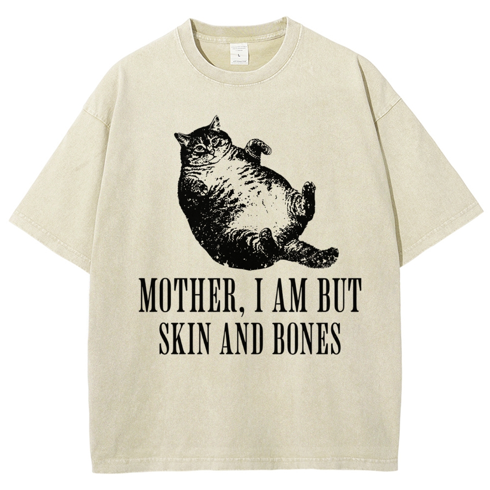 Linocut Chubby Lying Tabby Cat Sarcastic Quote Distressed Vintage Washed T-Shirt