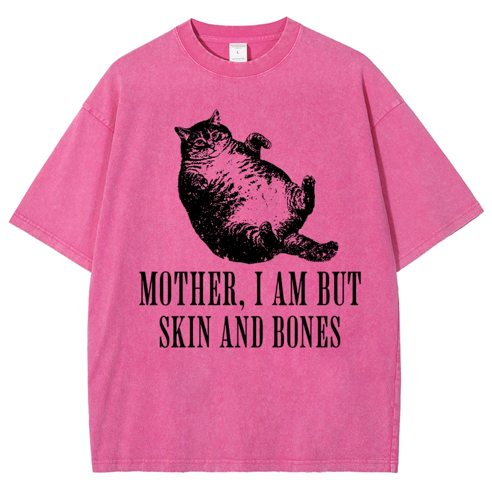 Linocut Chubby Lying Tabby Cat Sarcastic Quote Distressed Vintage Washed T-Shirt