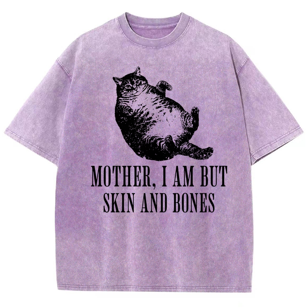 Linocut Chubby Lying Tabby Cat Sarcastic Quote Distressed Vintage Washed T-Shirt