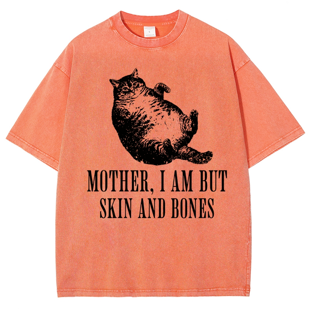 Linocut Chubby Lying Tabby Cat Sarcastic Quote Distressed Vintage Washed T-Shirt