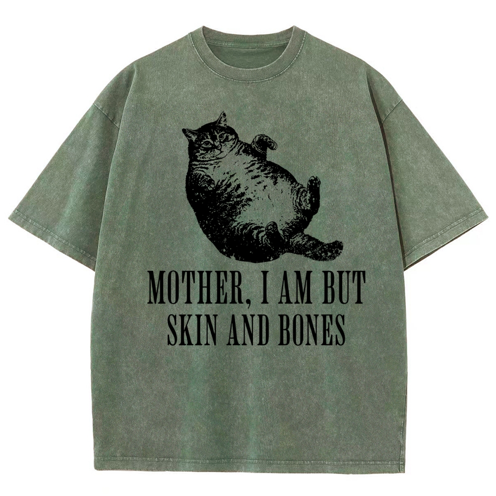 Linocut Chubby Lying Tabby Cat Sarcastic Quote Distressed Vintage Washed T-Shirt