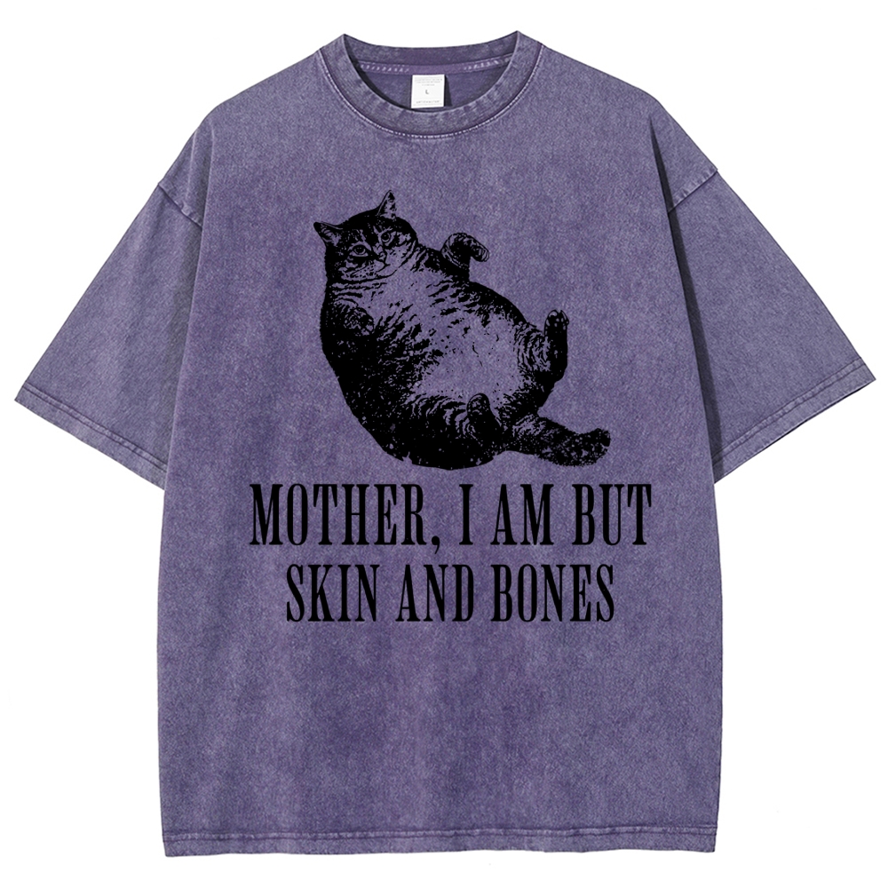 Linocut Chubby Lying Tabby Cat Sarcastic Quote Distressed Vintage Washed T-Shirt