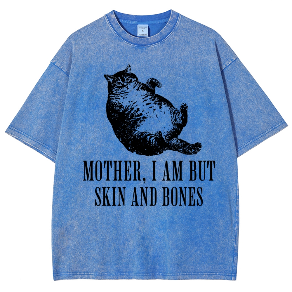 Linocut Chubby Lying Tabby Cat Sarcastic Quote Distressed Vintage Washed T-Shirt
