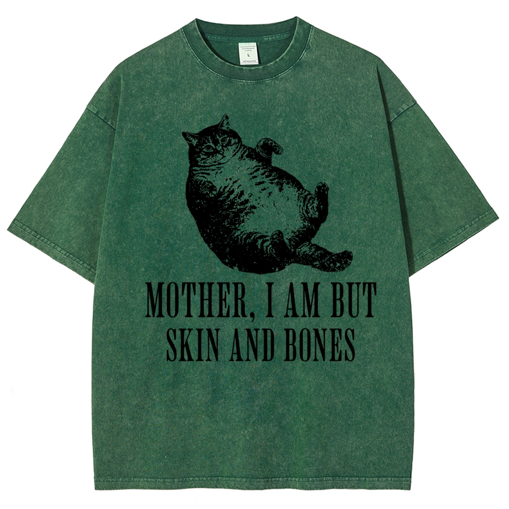 Linocut Chubby Lying Tabby Cat Sarcastic Quote Distressed Vintage Washed T-Shirt