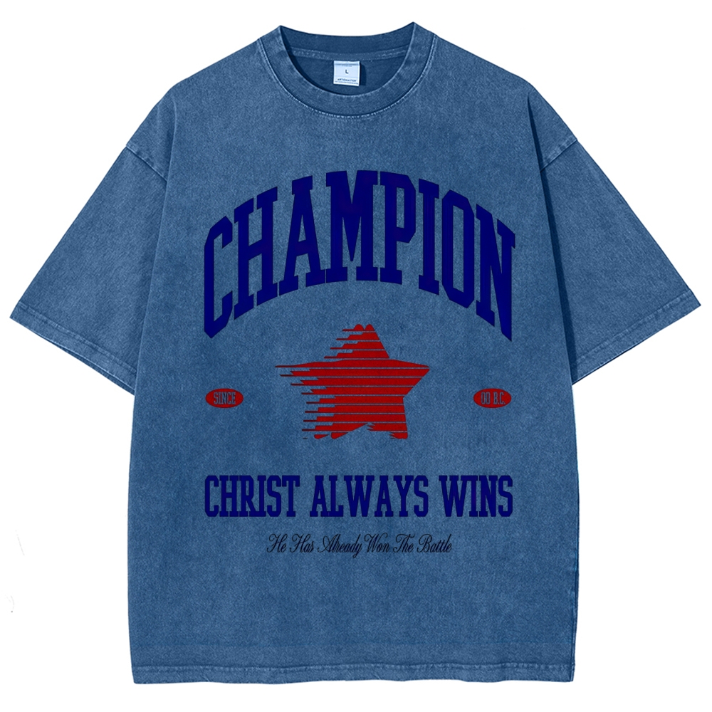 Varsity Retro Star "Champion Christ Always Wins" Vintage Washed T-Shirt