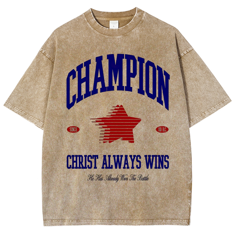 Varsity Retro Star "Champion Christ Always Wins" Vintage Washed T-Shirt