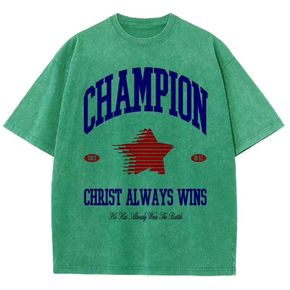 Varsity Retro Star "Champion Christ Always Wins" Vintage Washed T-Shirt