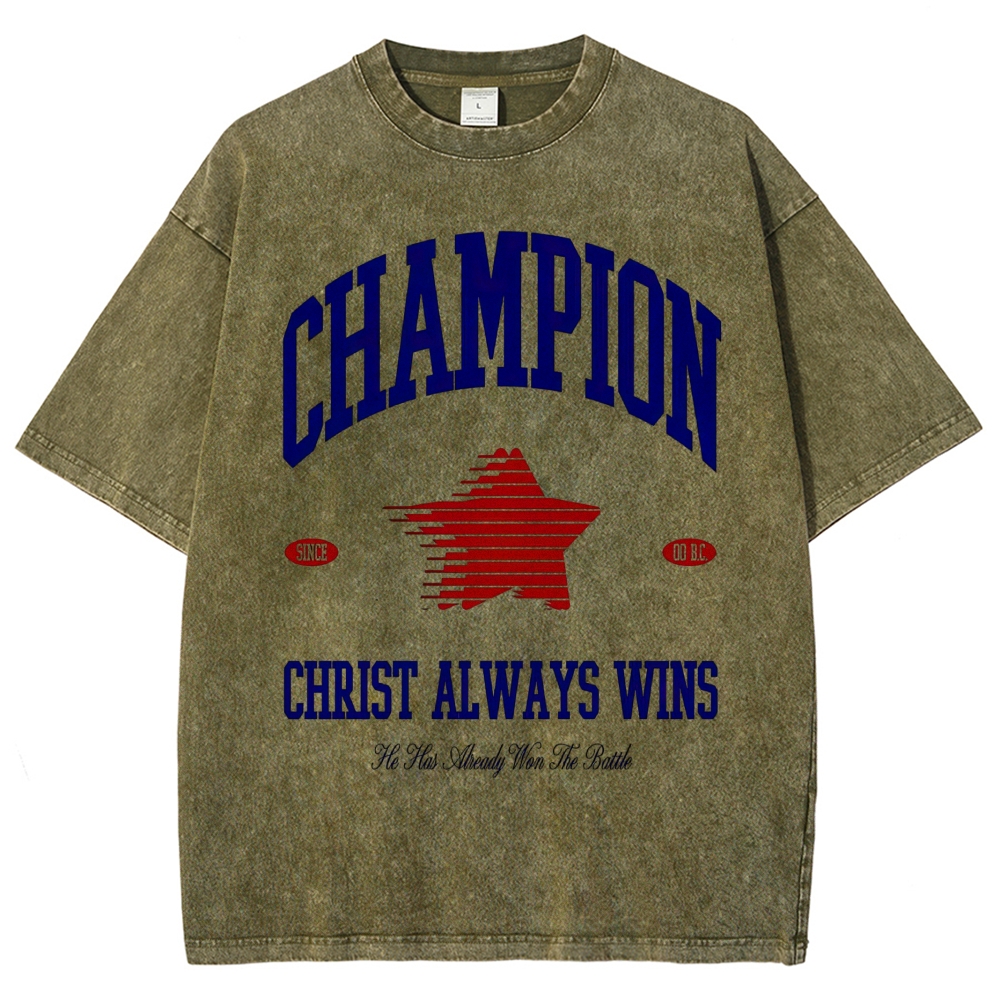 Varsity Retro Star "Champion Christ Always Wins" Vintage Washed T-Shirt