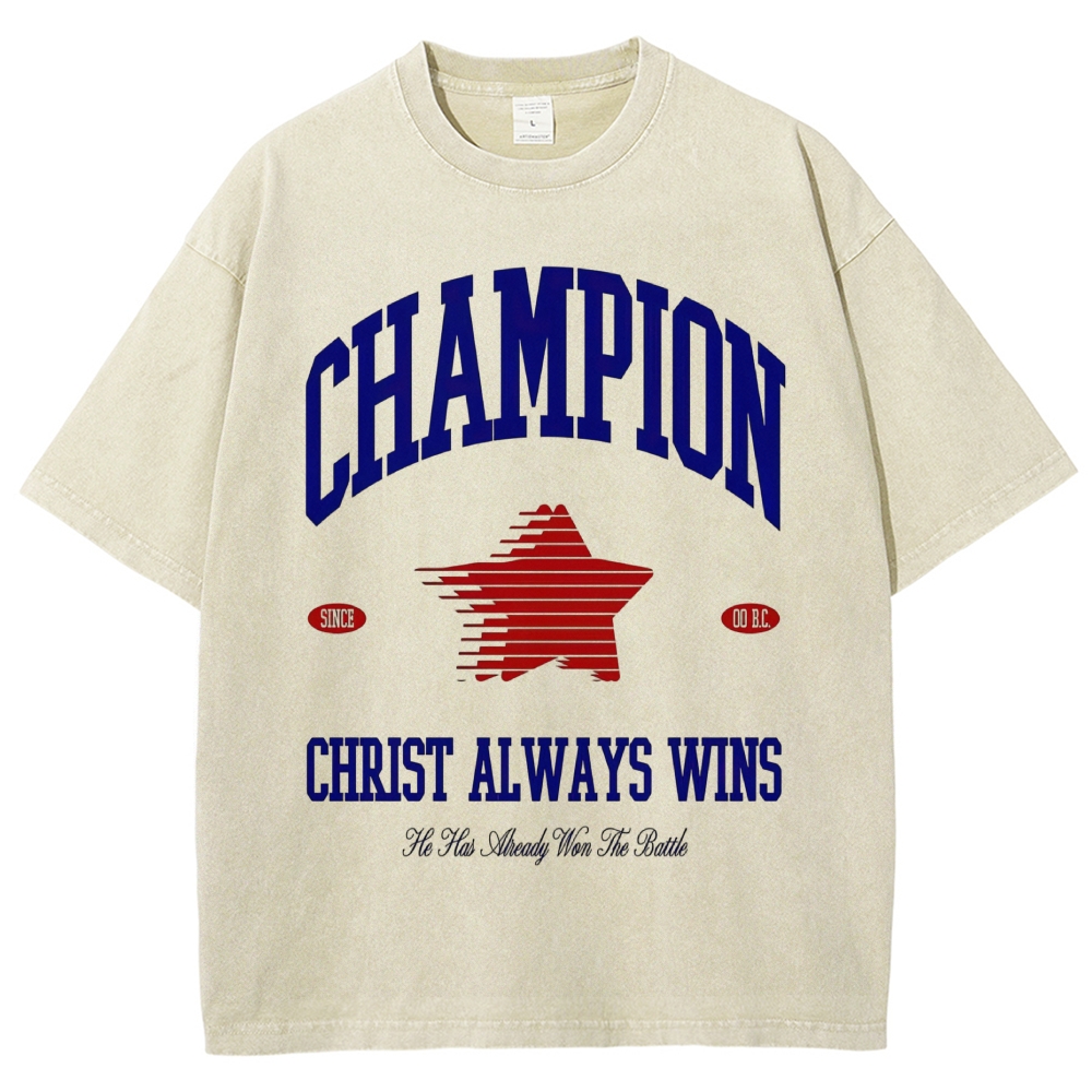 Varsity Retro Star "Champion Christ Always Wins" Vintage Washed T-Shirt