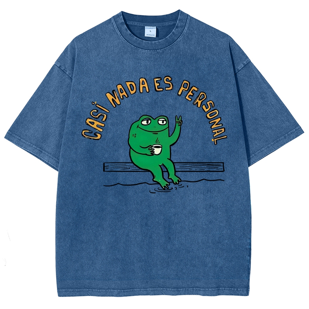 Cartoon Peace Sign Coffee Frog Spanish Chill Quote Vintage Washed T-Shirt