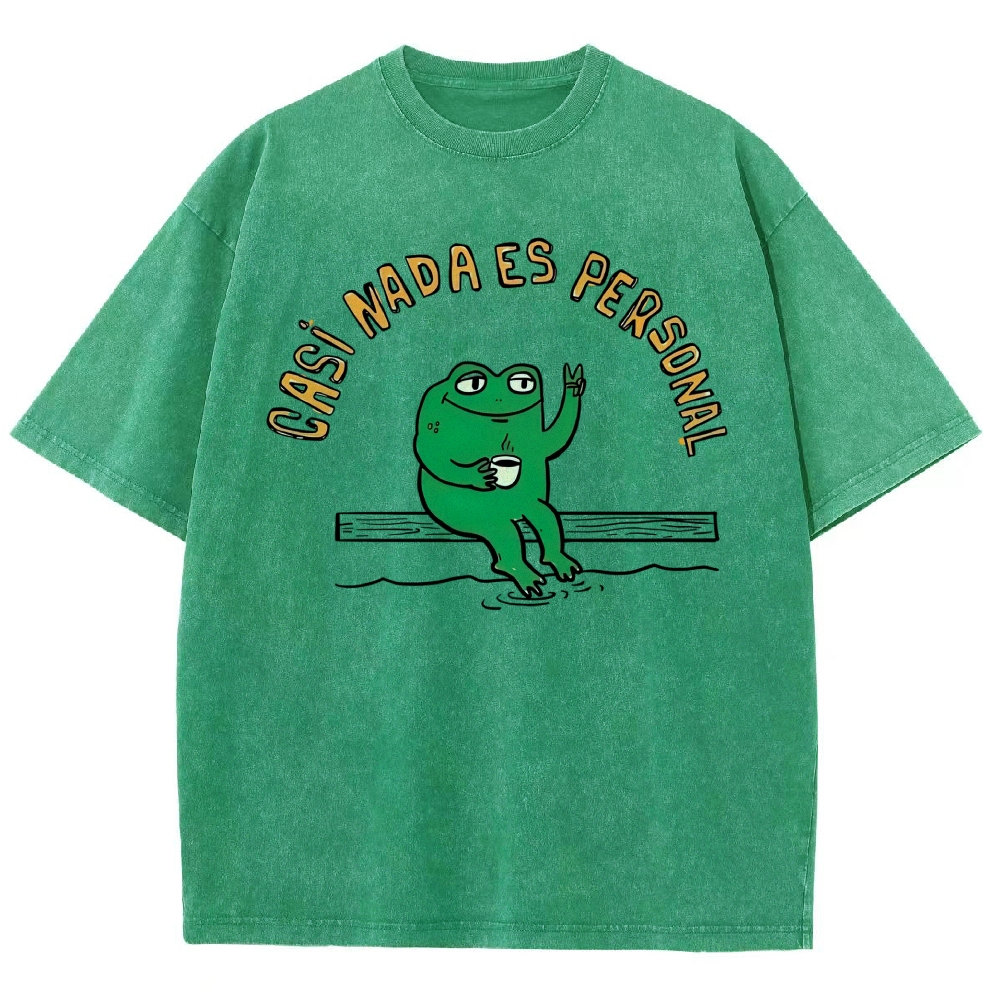 Cartoon Peace Sign Coffee Frog Spanish Chill Quote Vintage Washed T-Shirt