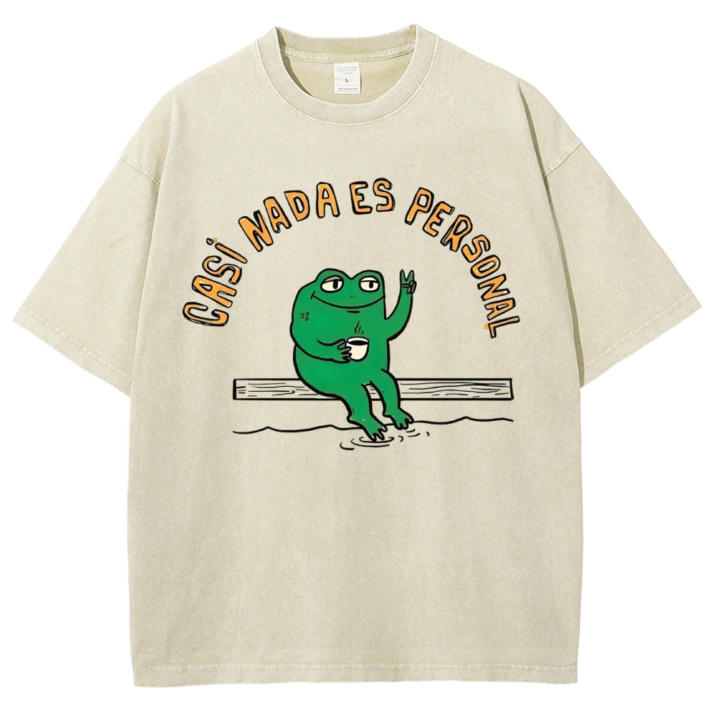 Cartoon Peace Sign Coffee Frog Spanish Chill Quote Vintage Washed T-Shirt