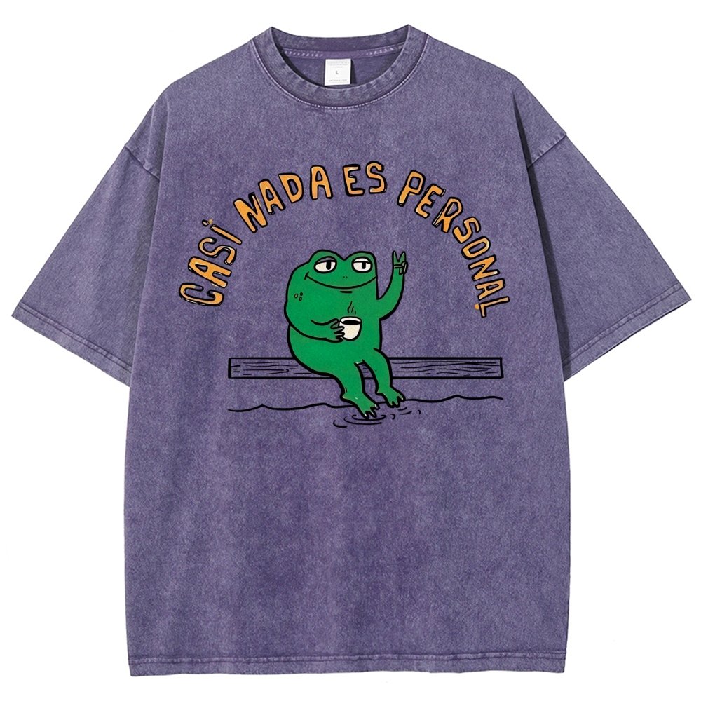 Cartoon Peace Sign Coffee Frog Spanish Chill Quote Vintage Washed T-Shirt