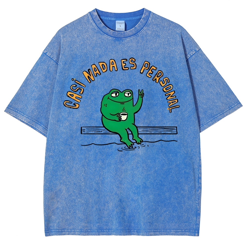 Cartoon Peace Sign Coffee Frog Spanish Chill Quote Vintage Washed T-Shirt